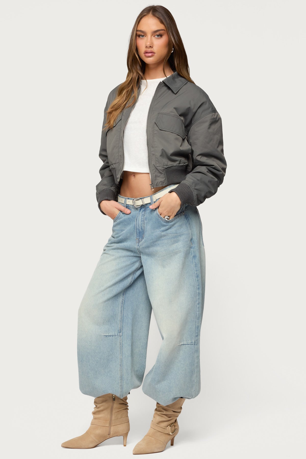 Dolan Ruched Oversized Bomber Jacket