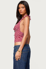 Striped Cowl Neck Halter Top