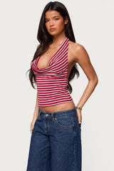 Striped Cowl Neck Halter Top