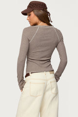 Ensley Contrast Stitch Henley Top