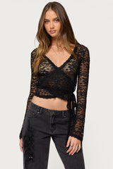 Medora Sheer Lace Wrap Top