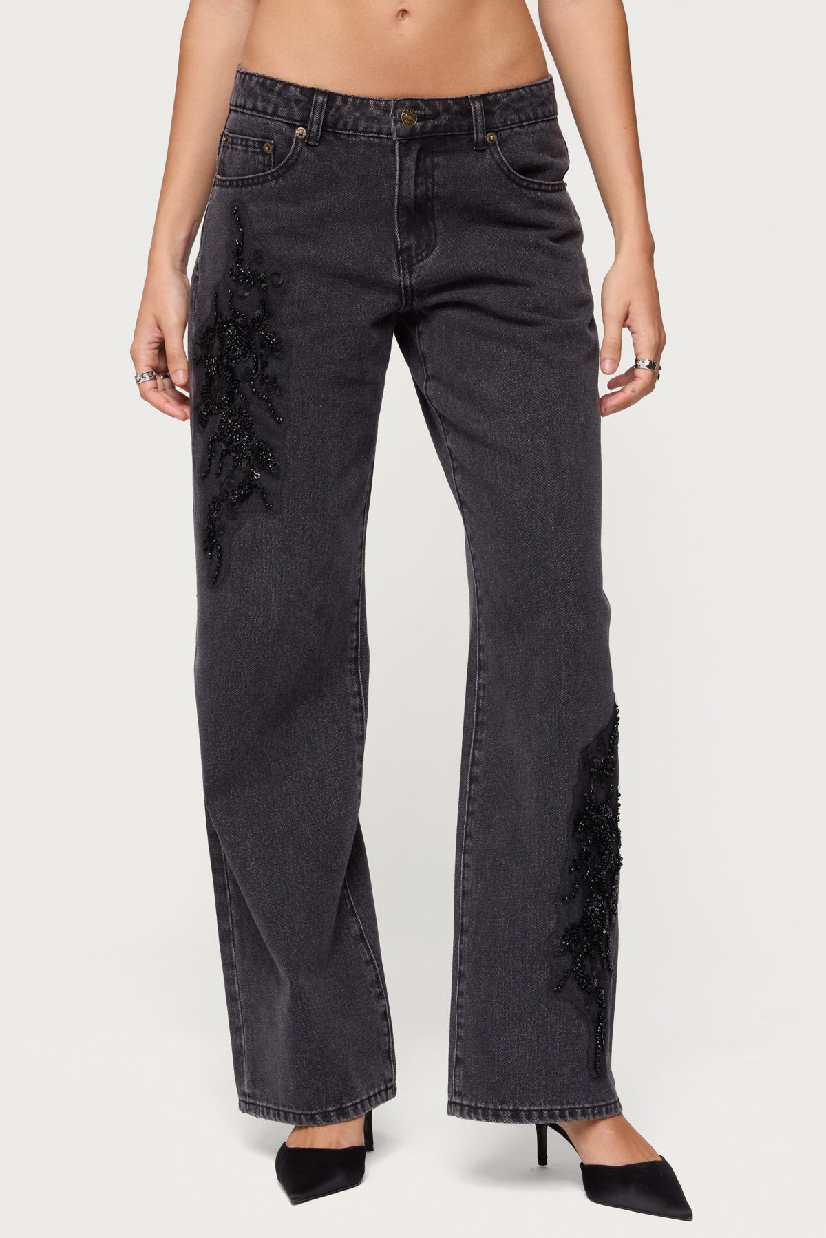 Rossa Beaded Low Rise Baggy Jeans