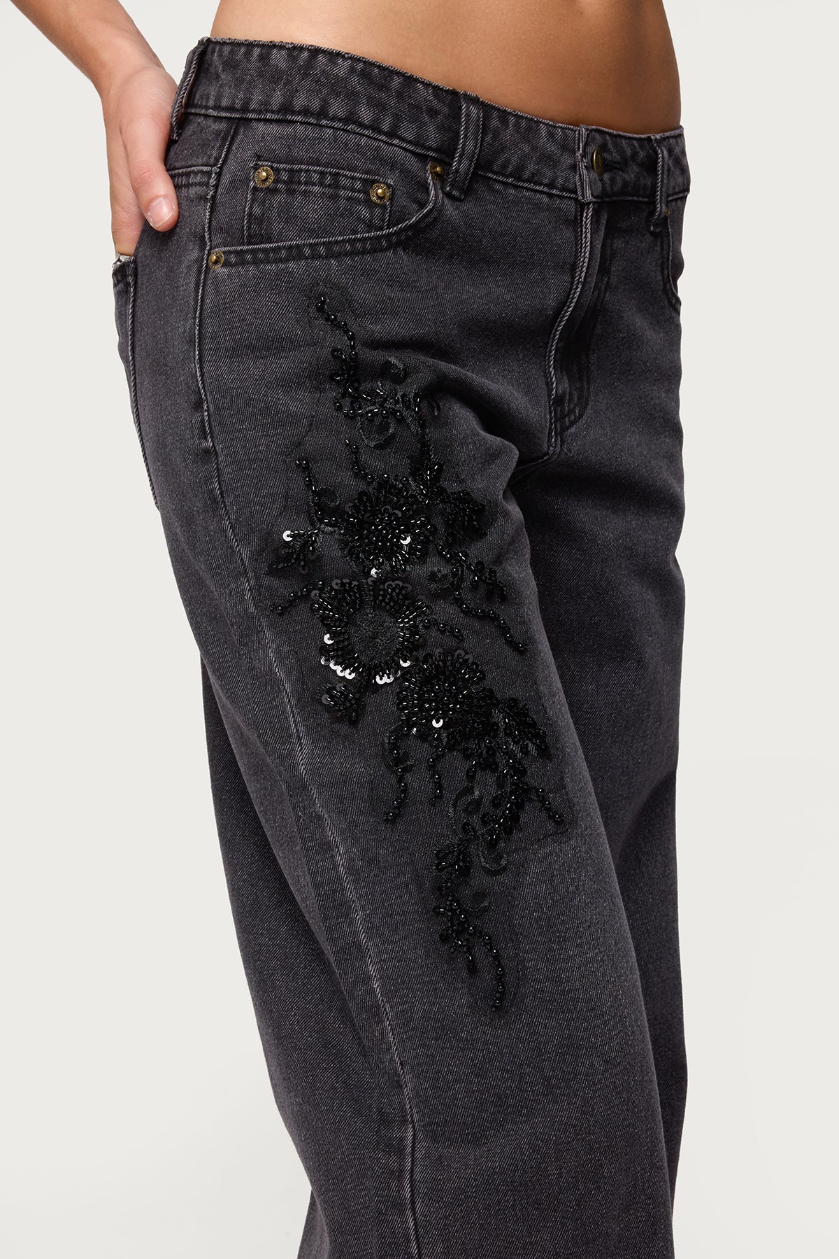 Rossa Beaded Low Rise Baggy Jeans
