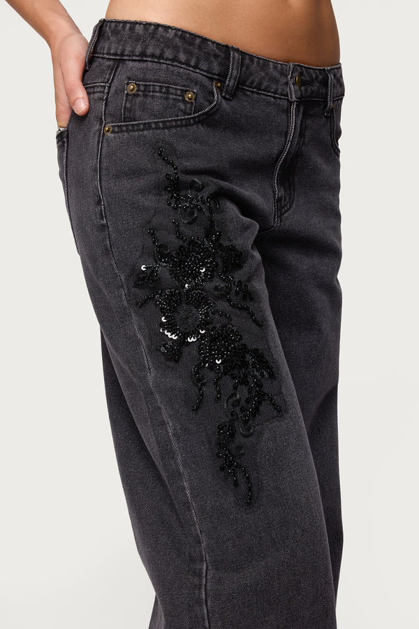 Rossa Beaded Low Rise Baggy Jeans