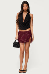Chiffon Sequin Bead Fringed Mini Skirt