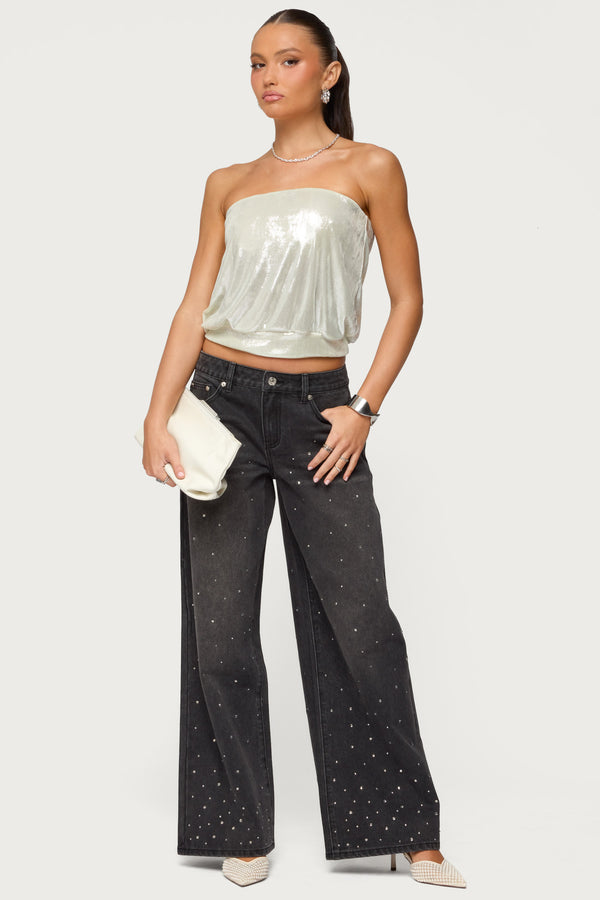 Leira Silky Sparkly Strapless Top