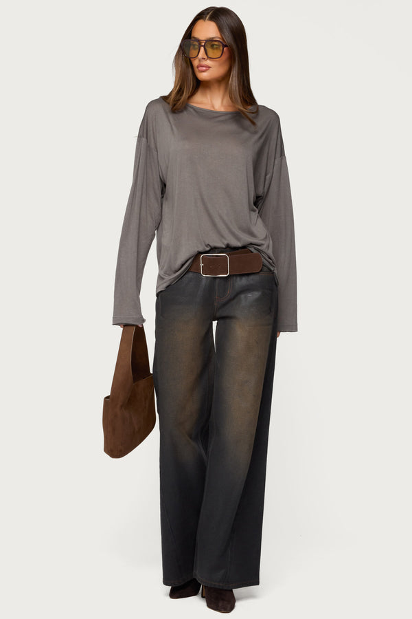 Oversized Semi Sheer Long Sleeve T Shirt