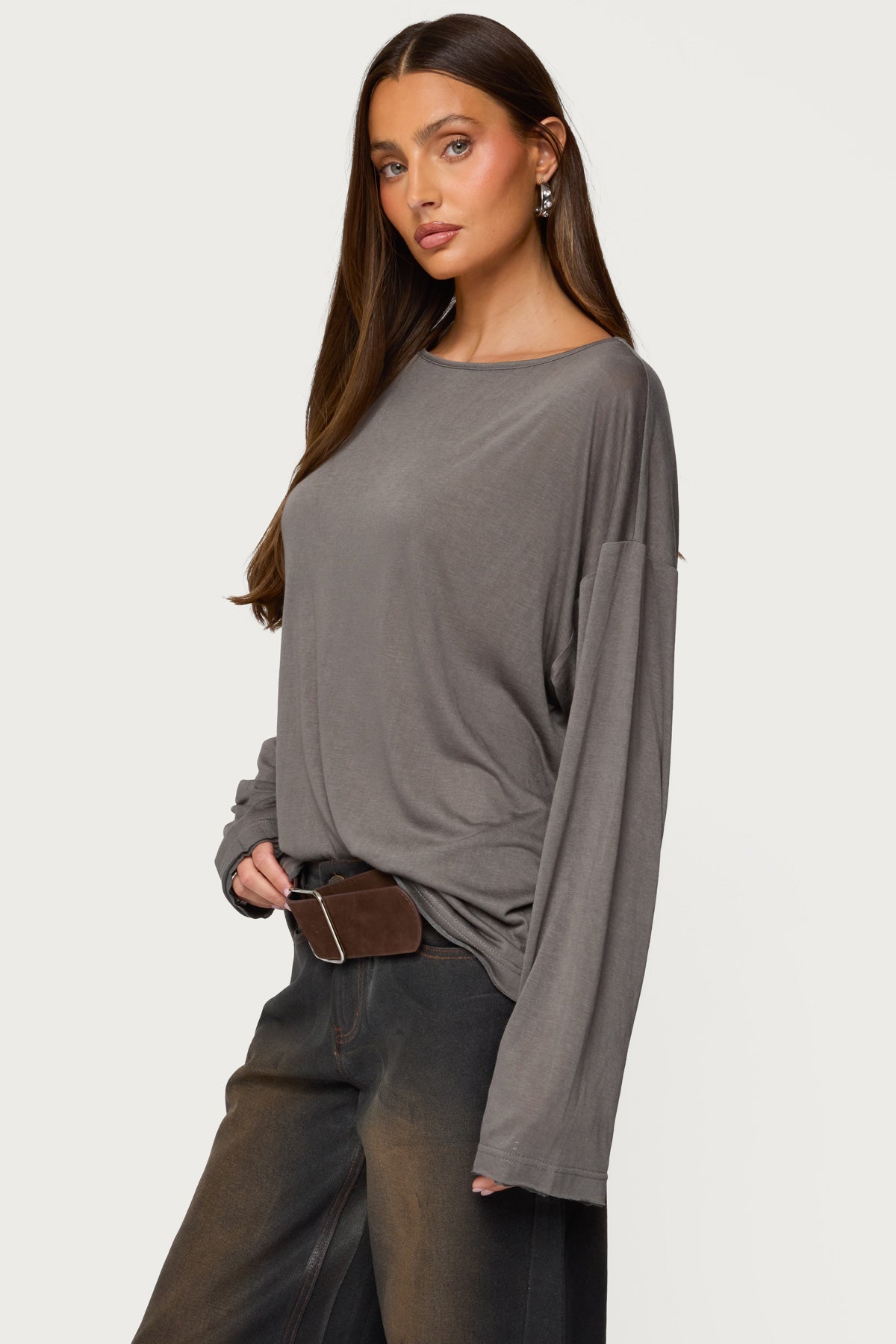 Oversized Semi Sheer Long Sleeve T Shirt
