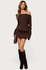 Off Shoulder Sequin Knit Mini Dress