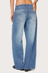 Petite Magda Acid Wash Low Rise Baggy Jeans
