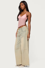 Beaded Mesh Asymmetric Backless Top