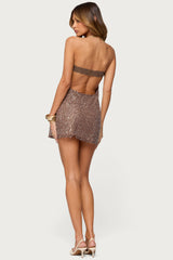 Sequin Lace Backless Mini Dress