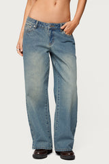 Petite Magda Acid Wash Low Rise Baggy Jeans
