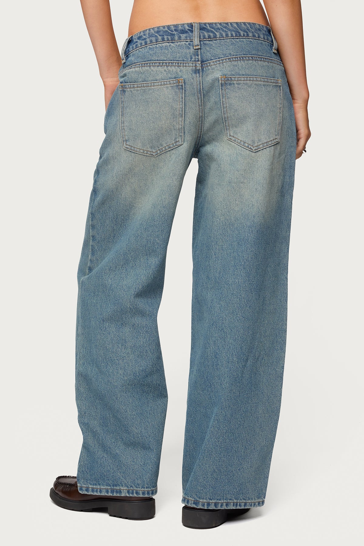 Petite Magda Acid Wash Low Rise Baggy Jeans