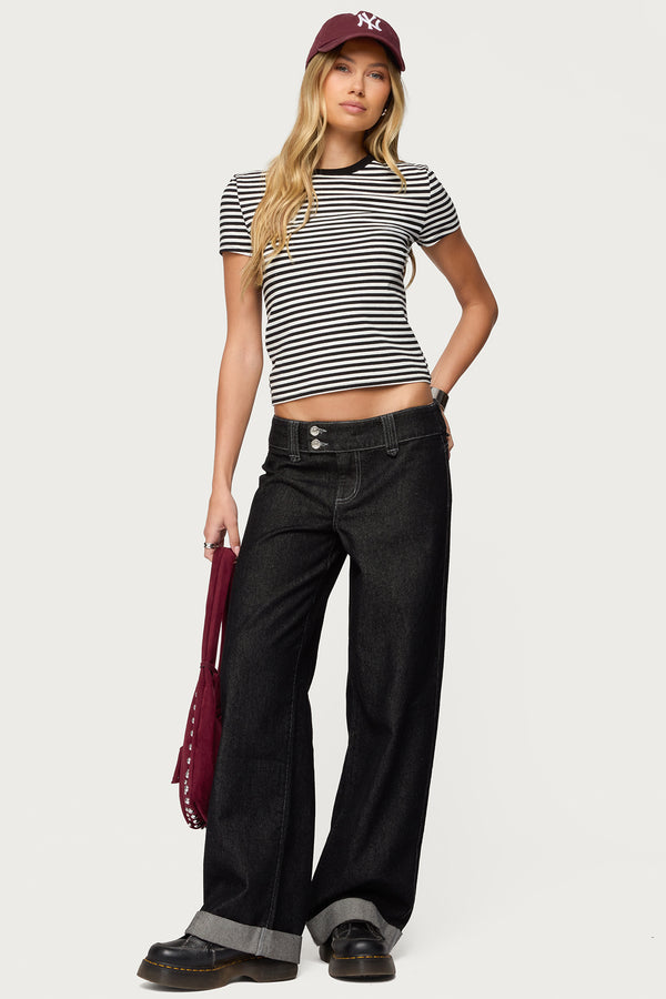 Cuffed Low Rise Straight Leg Jeans
