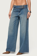 Double Buckle Low Rise Baggy Jeans