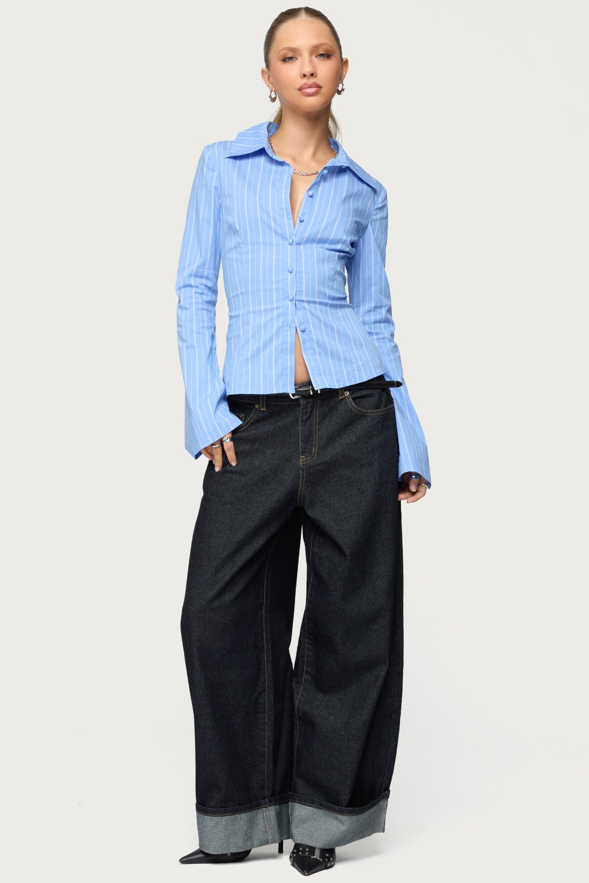 Pinstripe Tailored Button Up Shirt