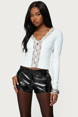 Arellia Cutout Sheer Lacey Top