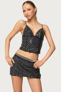 Jenny Beaded Mesh Boned Top