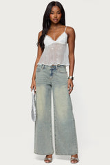 Sequin Sheer Mesh Babydoll Top