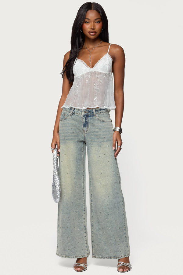 Sequin Sheer Mesh Babydoll Top