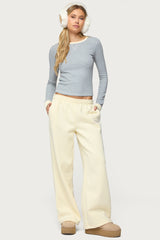 Rora Contrast Long Sleeve Waffle Top