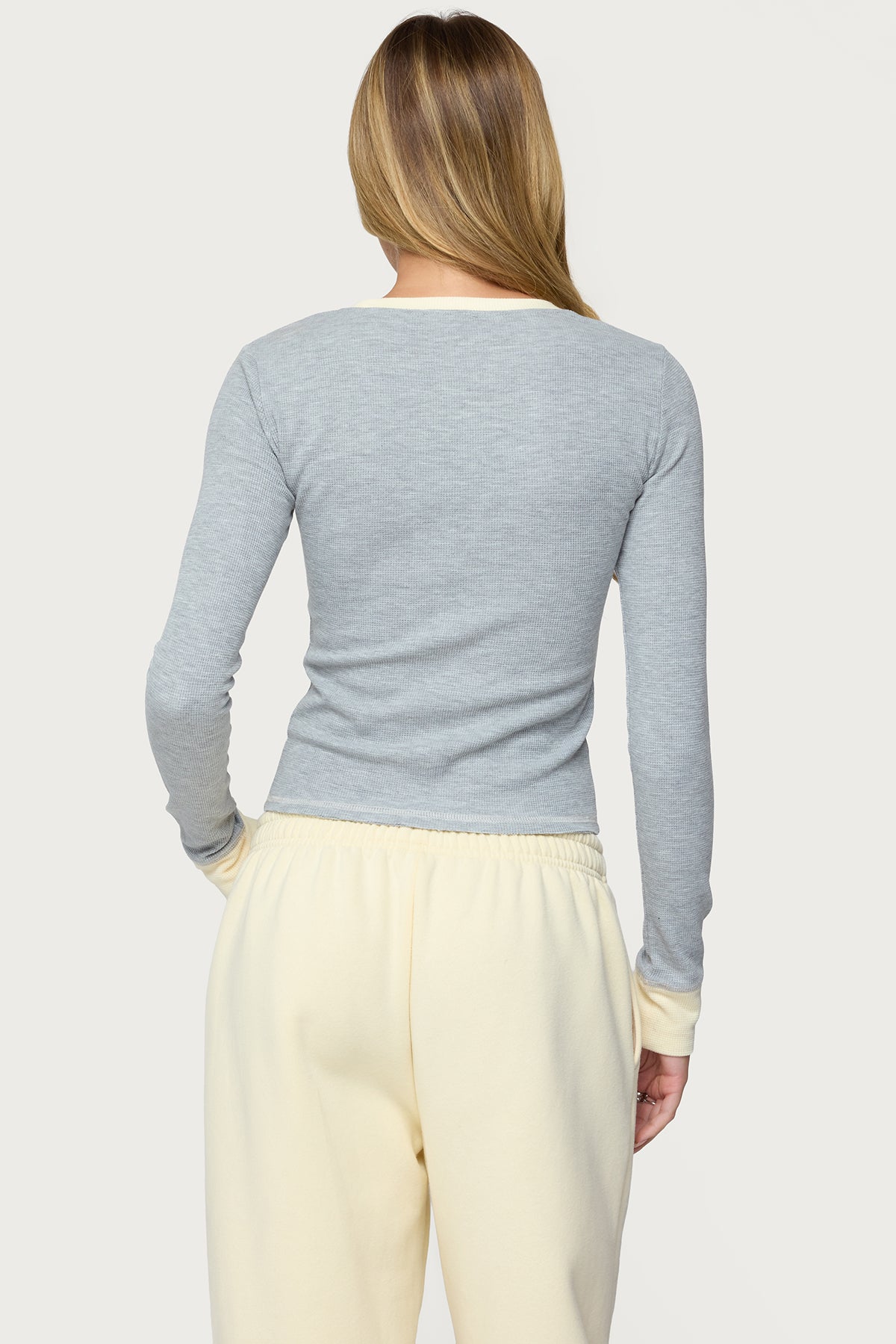 Rora Contrast Long Sleeve Waffle Top