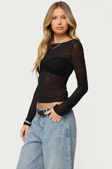 Oona Sheer Gathered Long Sleeve Top