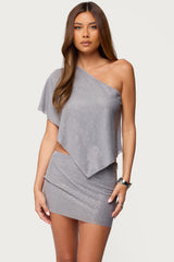 Leanne Rhinestone One Shoulder Poncho Top