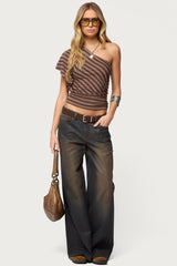 Asymmetric Striped One Shoulder Top