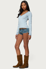 Kimi Striped Long Sleeve V Neck Top