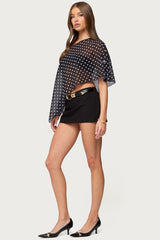 Sheer Chiffon Asymmetric Polka Dot Poncho