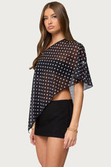 Sheer Chiffon Asymmetric Polka Dot Poncho