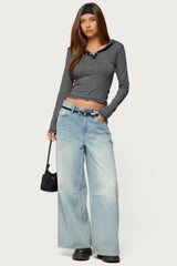 Damson Striped Hooded Henley Top