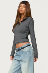 Damson Striped Hooded Henley Top