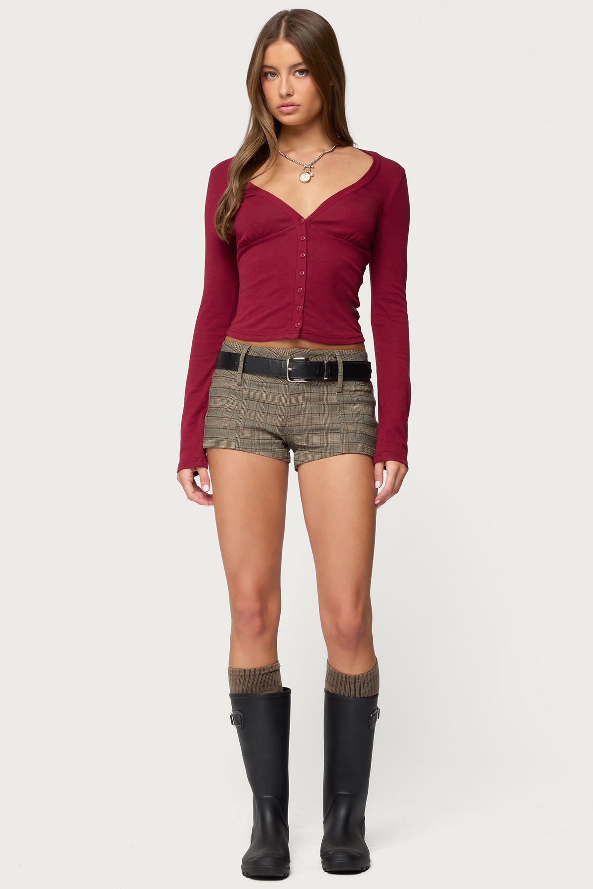 Charla V Neck Button Up Top