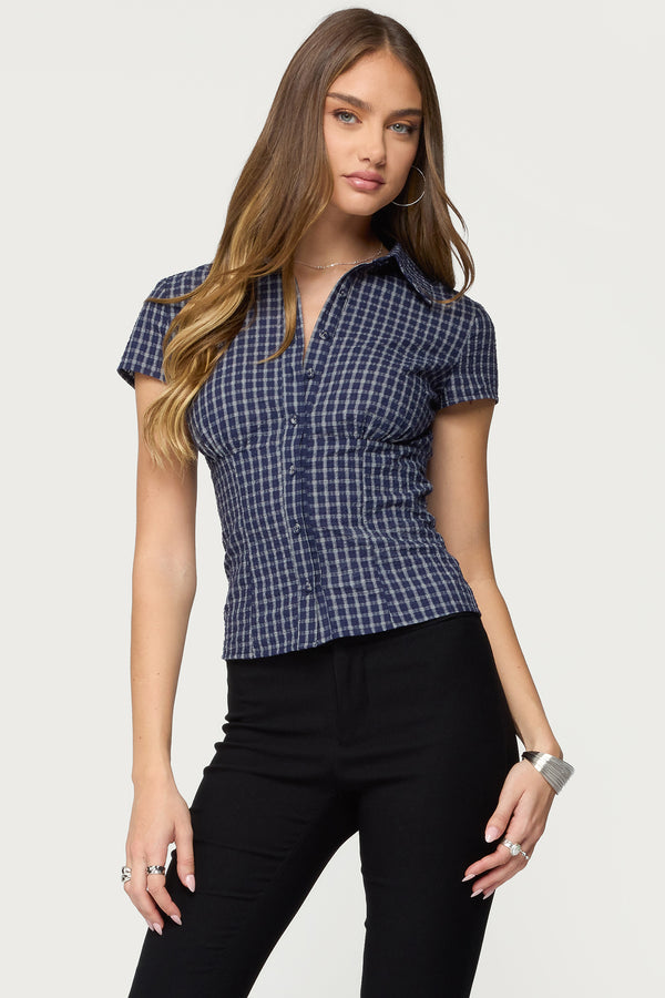 Oriya Gingham Tailored Button Up Shirt