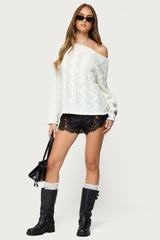 Nellie Off Shoulder Cable Knit Sweater
