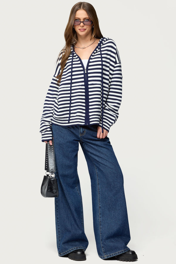 Safari Striped Knit Zip Up Hoodie