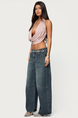 Studded Backless Cowl Neck Top