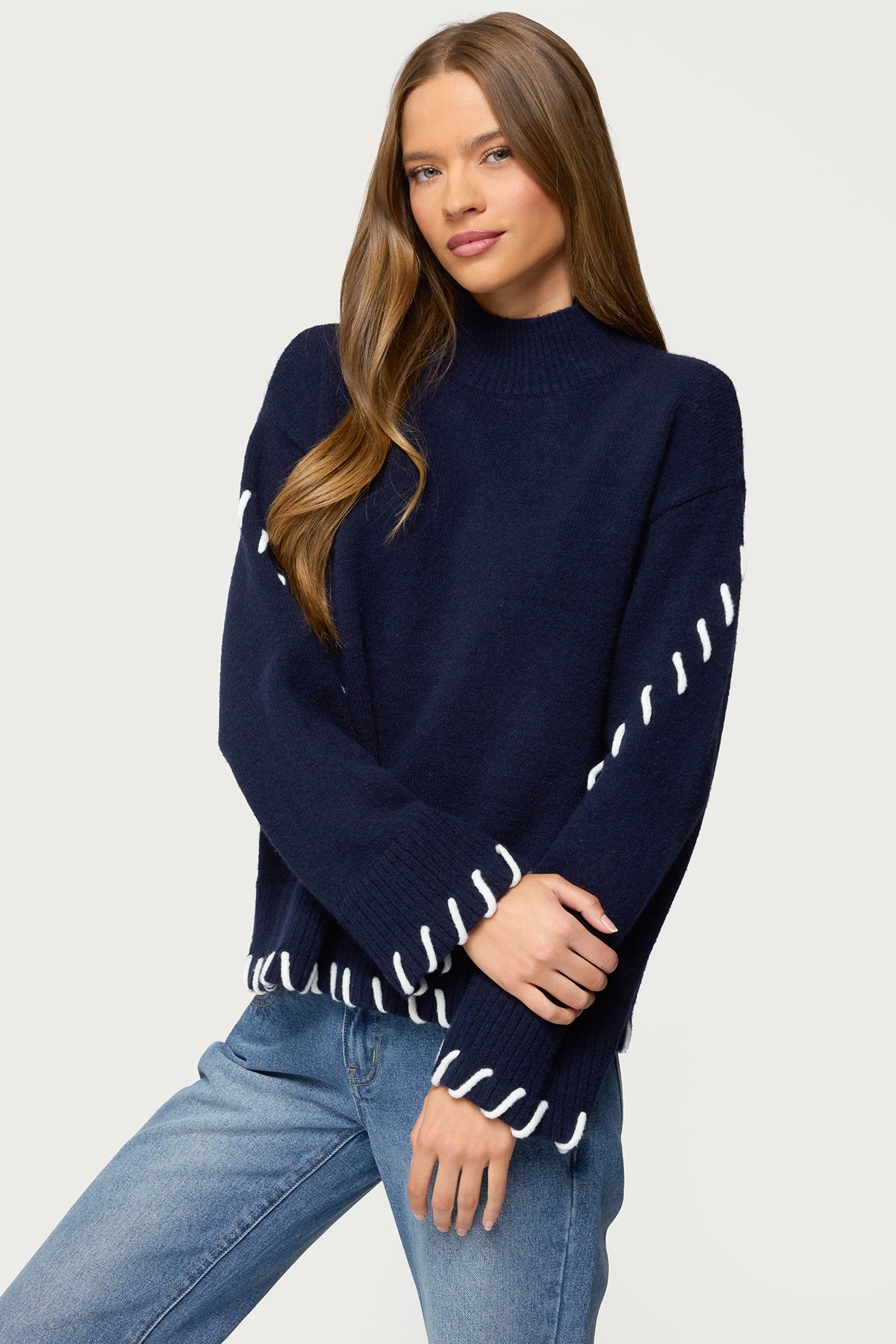 Indah Contrast Stitch Oversized Sweater