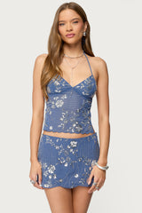 Nelley Backless Beaded Sequin Chiffon Top