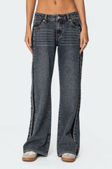 Contrast Panel Low Rise Baggy Jeans
