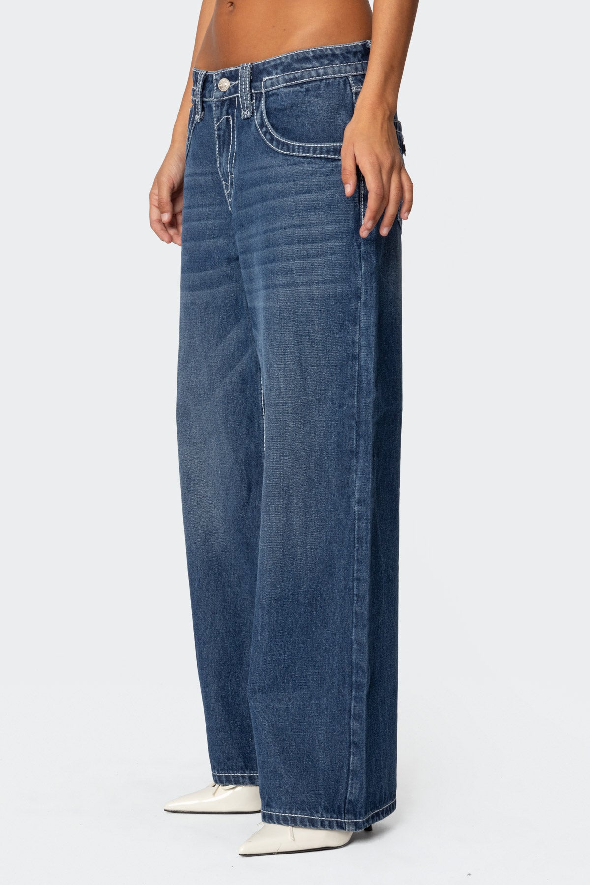 Contrast Stitch Low Rise Baggy Jeans