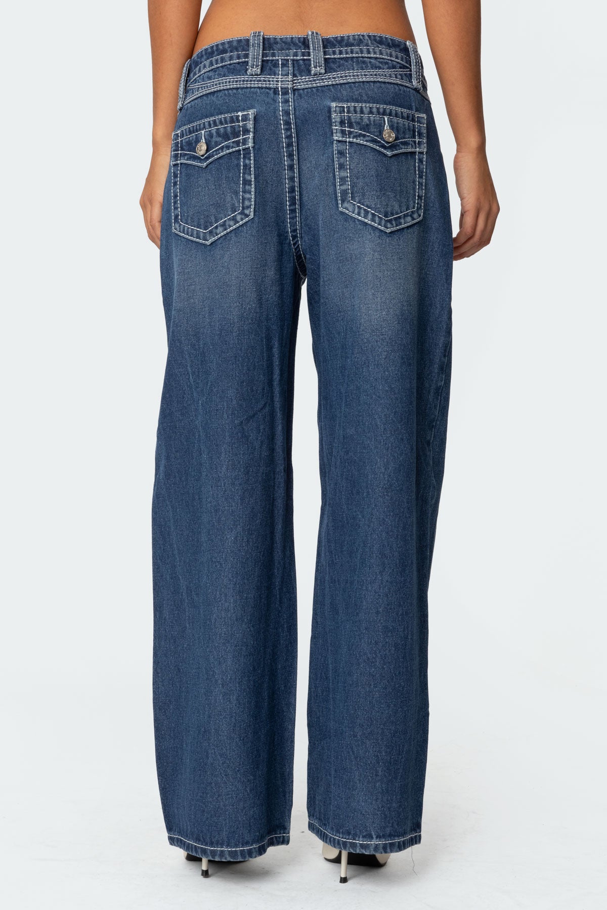 Contrast Stitch Low Rise Baggy Jeans