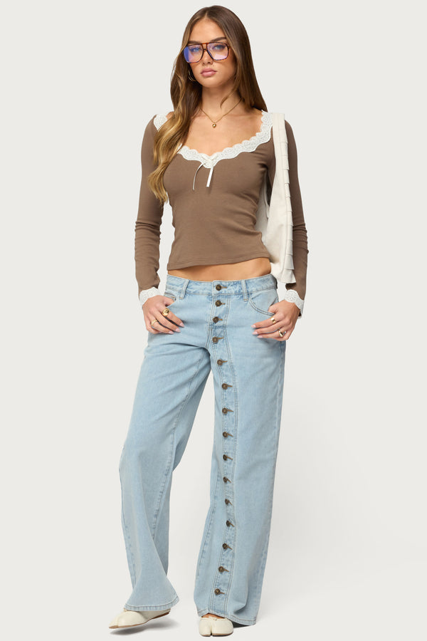 Contrast Lacey Long Sleeve Top