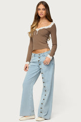 Contrast Lacey Long Sleeve Top