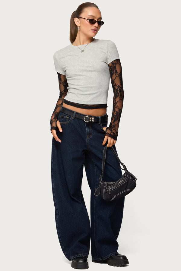 Layered Lace Sleeve T Shirt