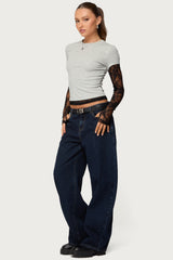 Layered Lace Sleeve T Shirt