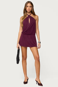 Studded Cutout Backless Mini Dress